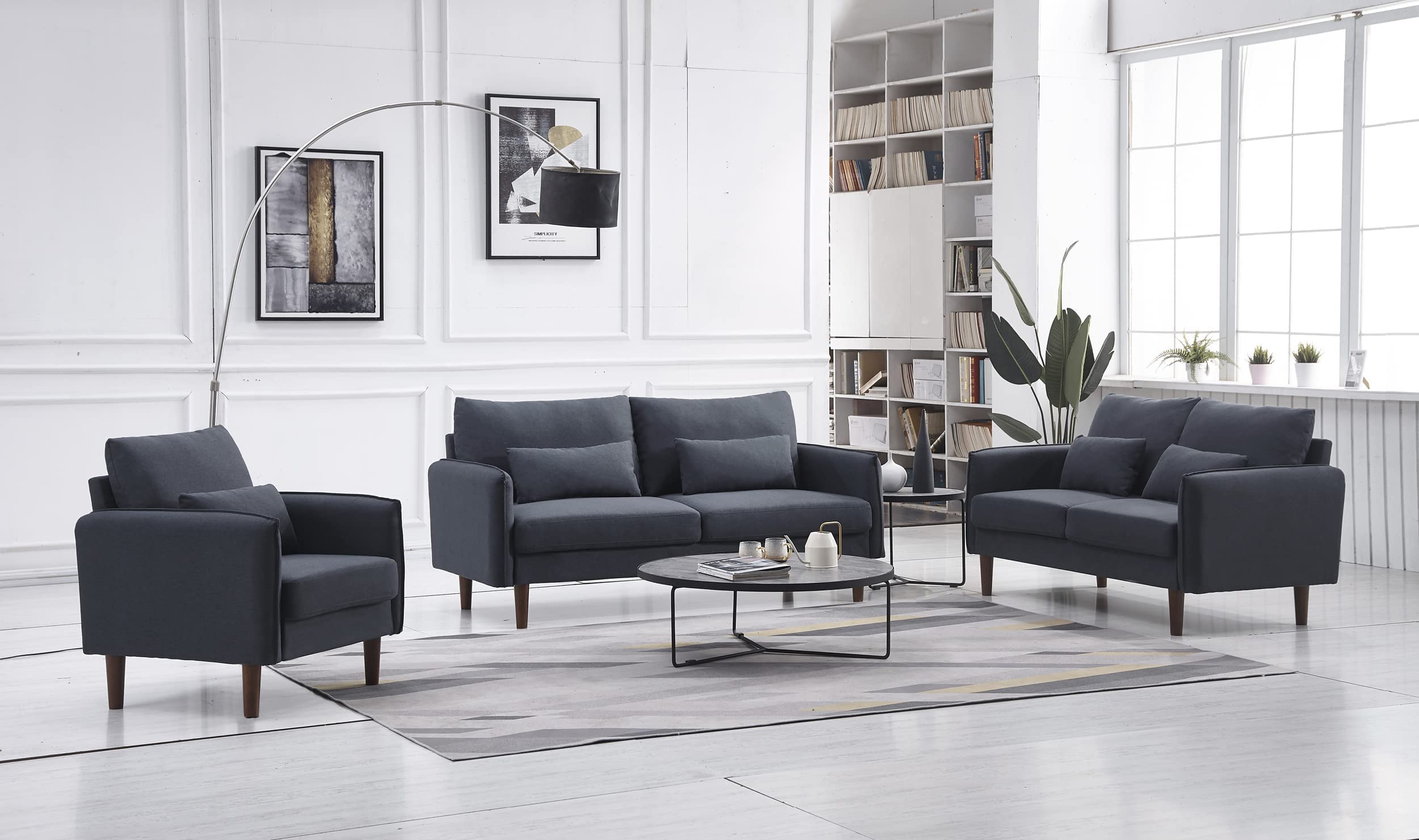 Mid-Century Modern Accent Chair - Tufted Armchair with Linen Fabric, Easy Tool-Free Assembly for Living Room, Bedroom & Reading Nook (Gray Blue) | Stylish & Comfortable Seating for Relaxation & Home Decor