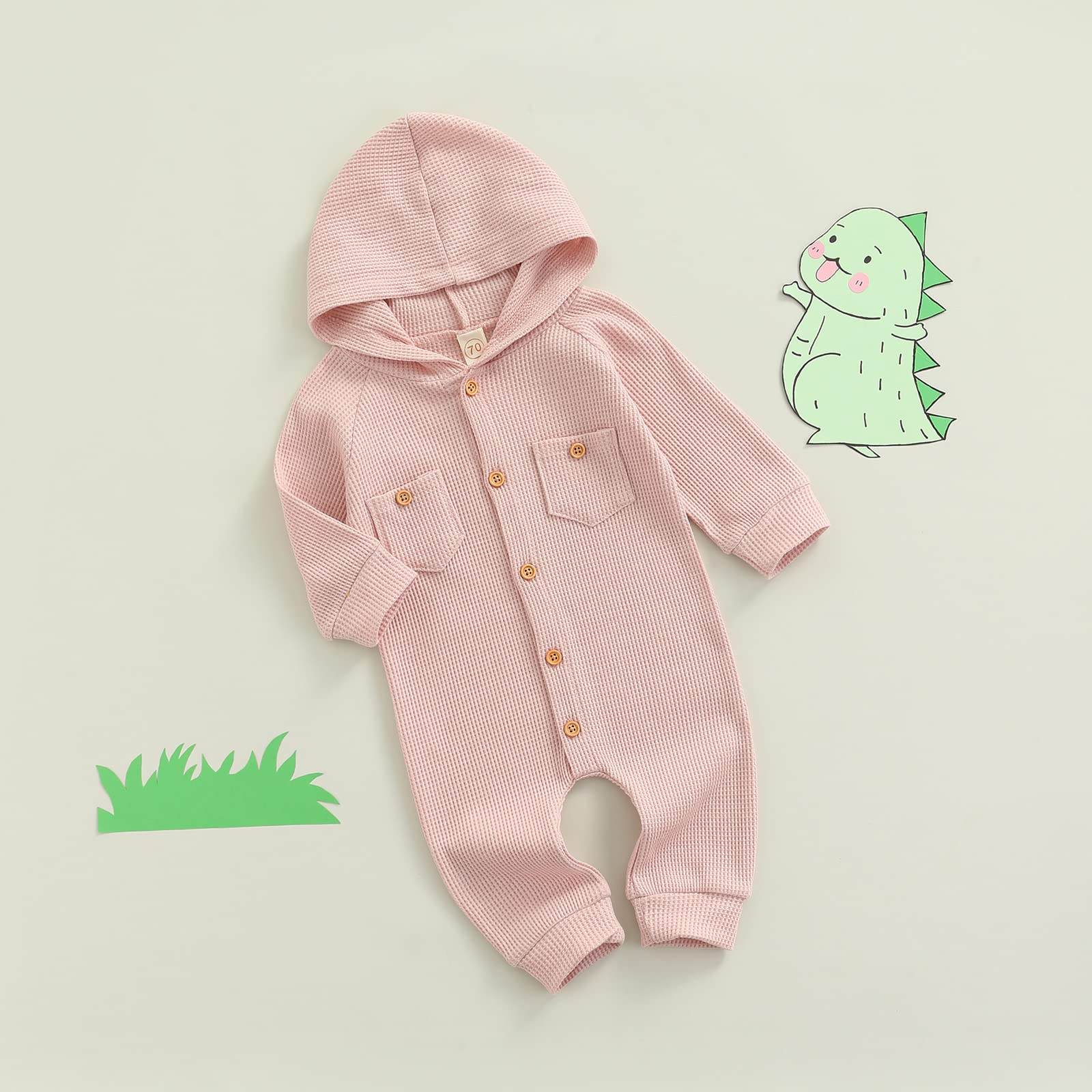 Ynibbim Winter Baby Romper - Unisex Hooded Jumpsuit for Newborns & Infants | Soft Waffle Cotton Button-Up Outfit for Boys & Girls | Perfect for Holiday Photos, Family Gatherings & Cozy Winter Adventures