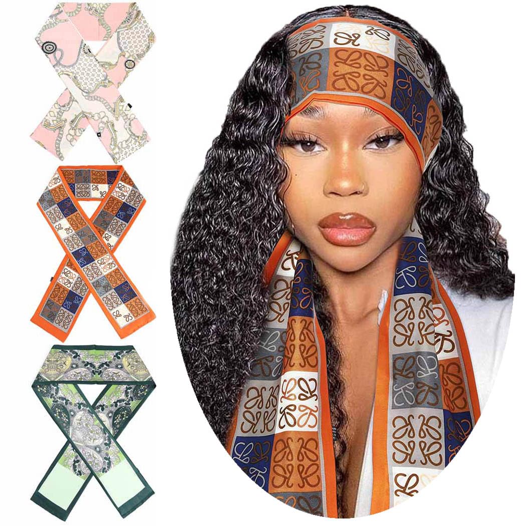 Formery Silky Edge Lay Scarf - Pink Pattern African Hair Wraps & Satin Wig Edge Headbands for Women & Girls (3-Pack) | Perfect for Protective Styling, Sleep & Everyday Fashion