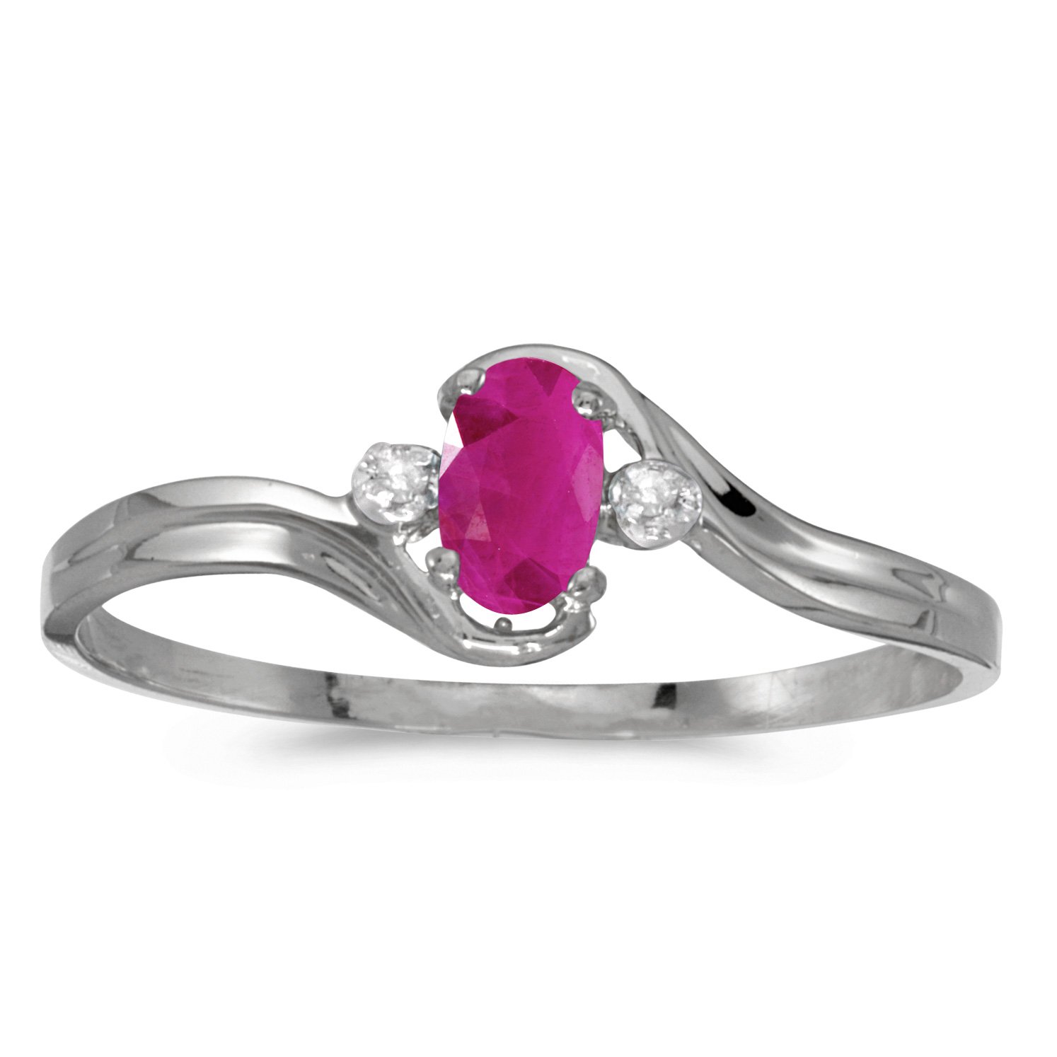 10K White Gold Oval Ruby and Diamond Ring for Women - Elegant Engagement, Wedding, Anniversary Jewelry Gift