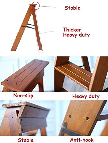 NEVKA 5-Step Folding Wooden Step Stool with Wide Top - Safety Ladder Chair for Home, Kitchen, Bathroom & Office - Non-Slip Scissor Step Stool in Black