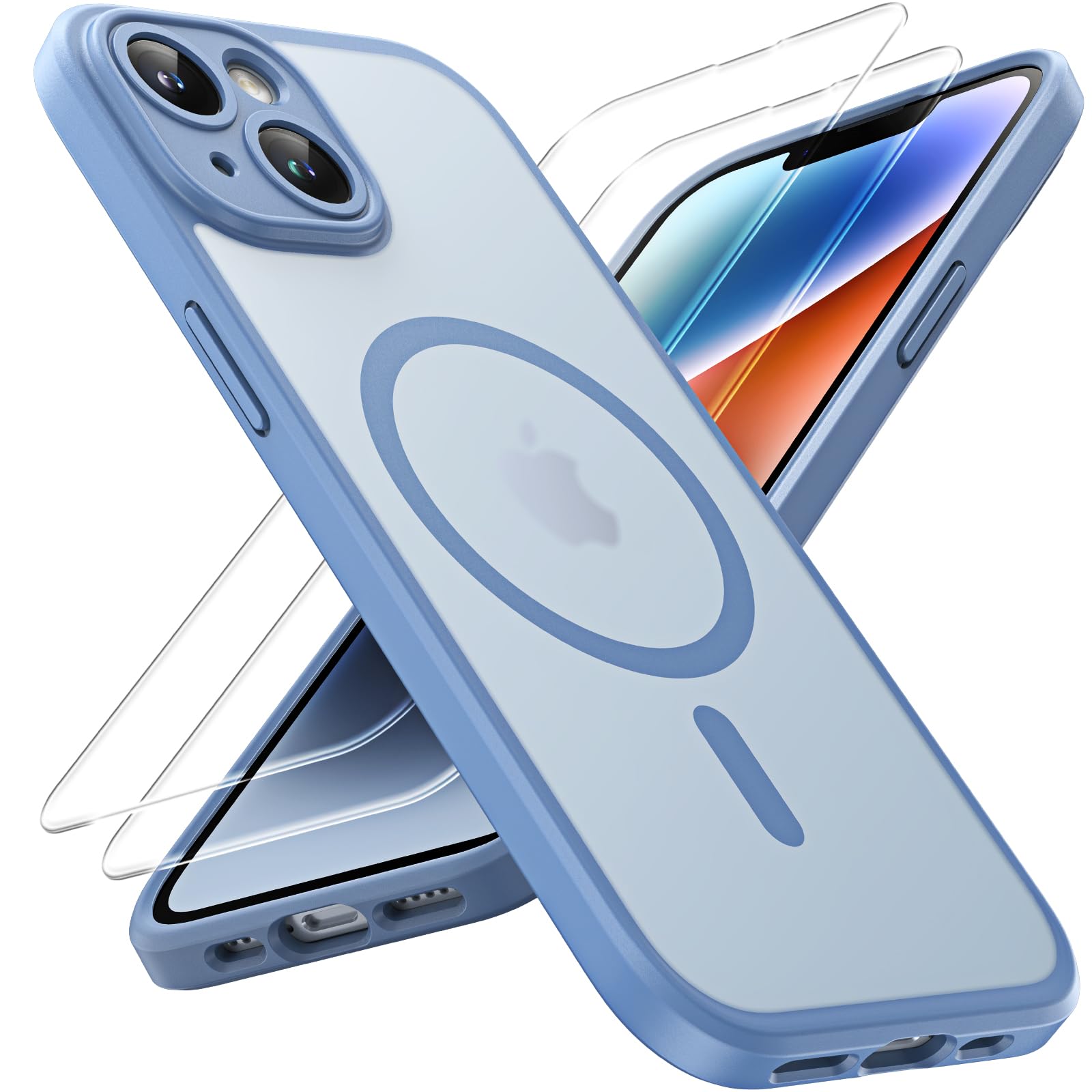TOCOL Magnetic iPhone 14 Case with 2 Pack Screen Protector - Upgraded Full Camera Protection, MagSafe Compatible, Translucent Matte Hard Back Cover for 6.1