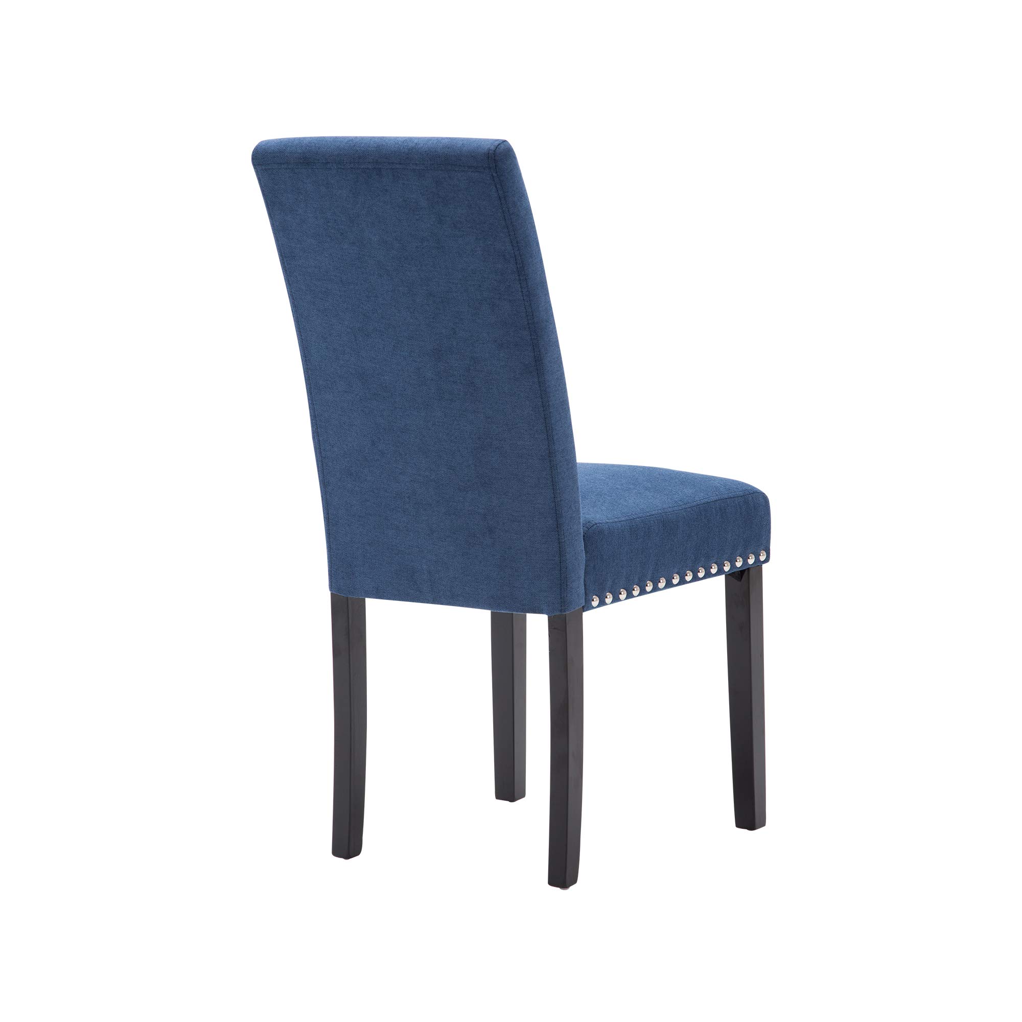 2 Pack Fabric Upholstered Dining Chairs - Modern Parson Chairs with Nailhead Trim & Solid Wood Legs for Kitchen, Dining Room & Home Decor - Blue Velvet Accent Chairs for Elegant Entertaining