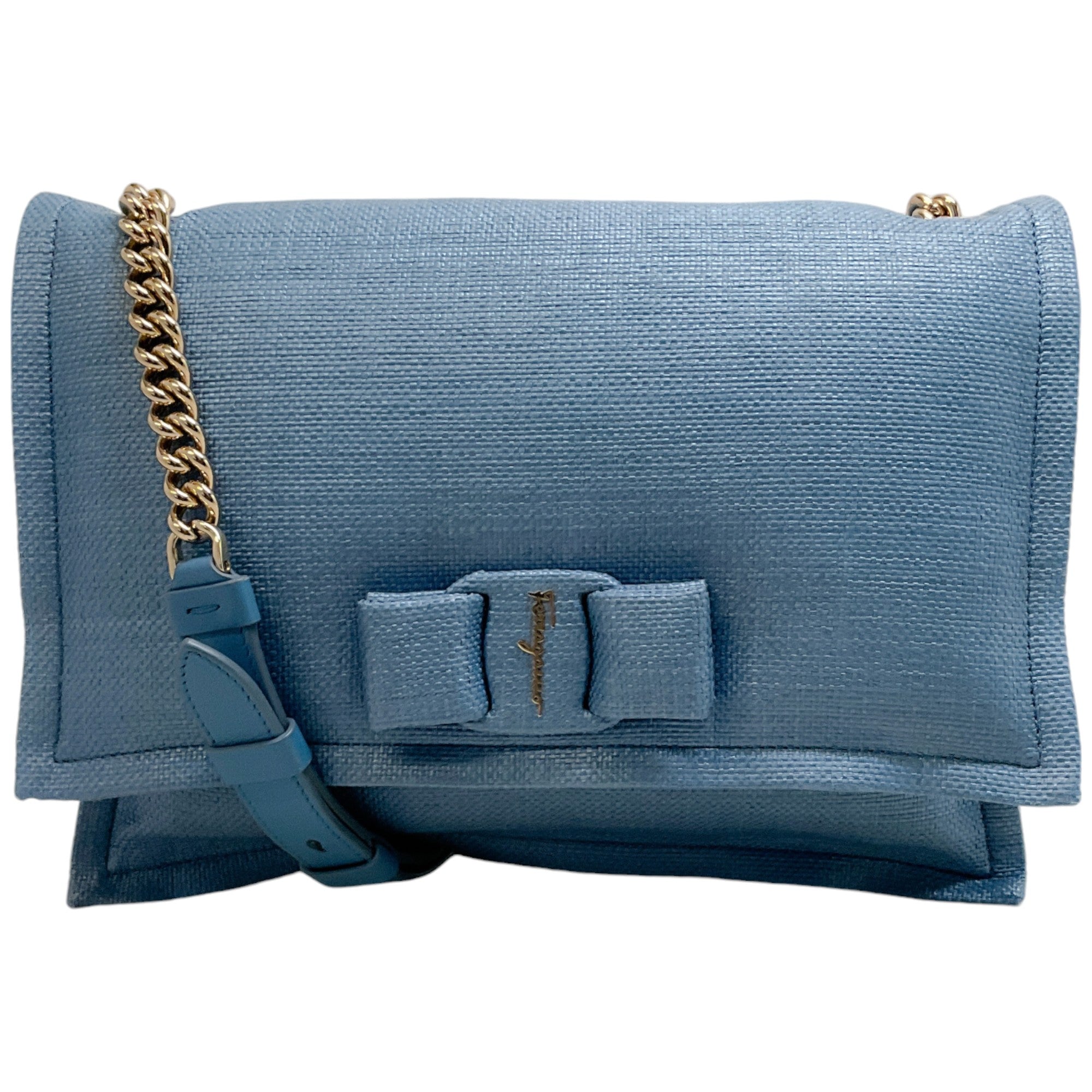 Ferragamo Light Blue Puffy Raffia Viva Bag - Stylish Women's Shoulder Handbag for Summer, Beach, and Casual Outings