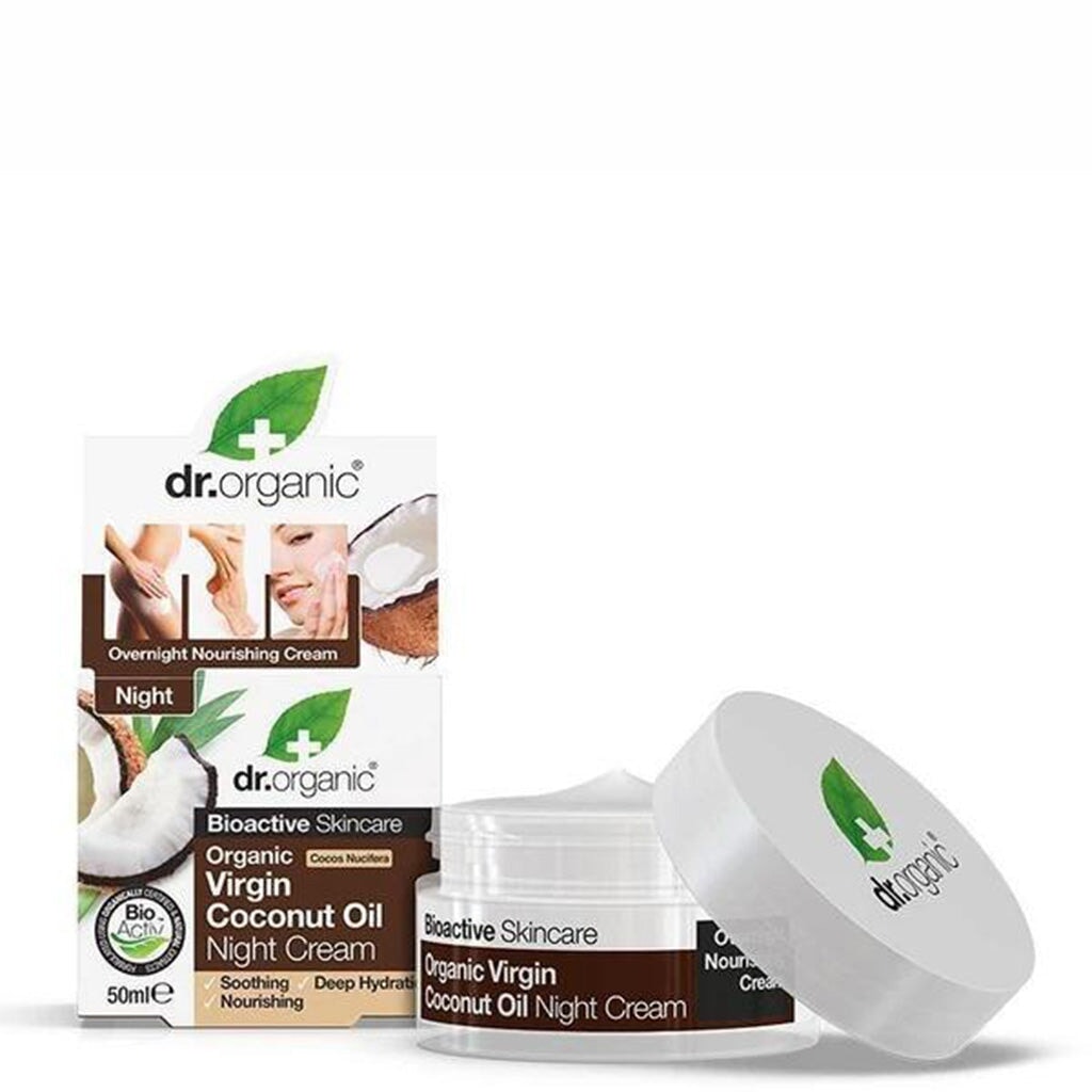 Dr Organic Night Cream with Organic Virgin Coconut Oil - Deep Hydration for Dry Skin, Anti-Aging & Overnight Repair - Perfect for Nighttime Skincare Routine