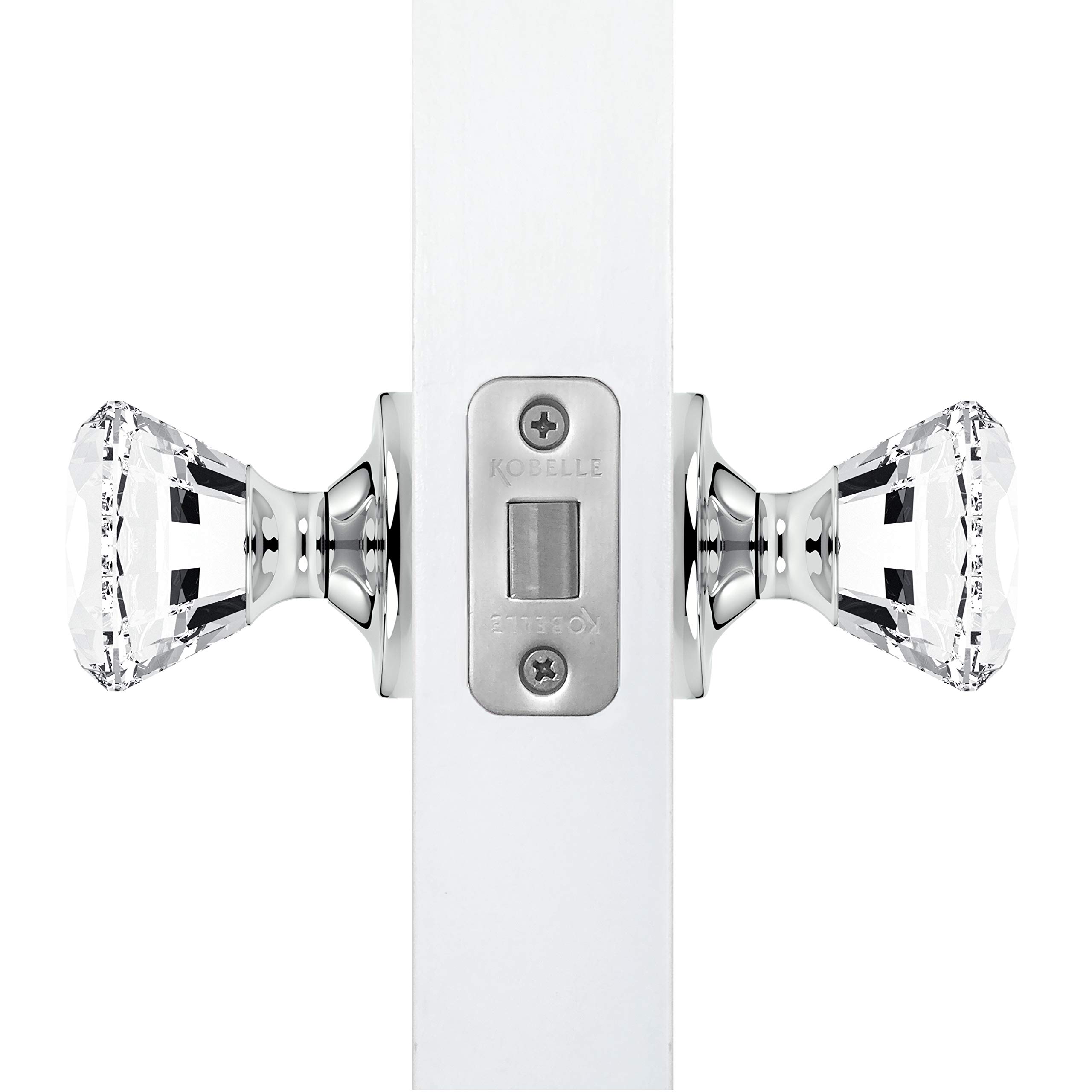 (4 Pack) Premium Diamond Round Brilliant Crystal Door Knobs - Chrome Finish with Round Rosette - Perfect for Bedroom, Bathroom & Interior Doors