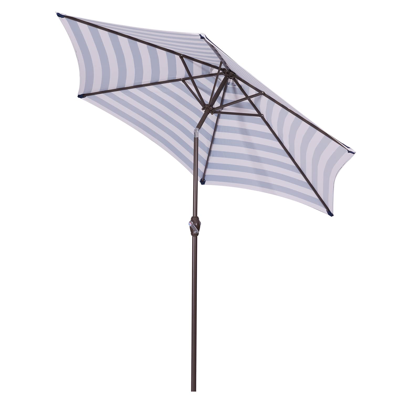 YANGXIN 8.6-Feet Outdoor Patio Umbrella with Push Button Tilt & Crank - Blue White Stripes Market Umbrella for Beach, Pool, Courtyard, Garden & Outdoor Dining