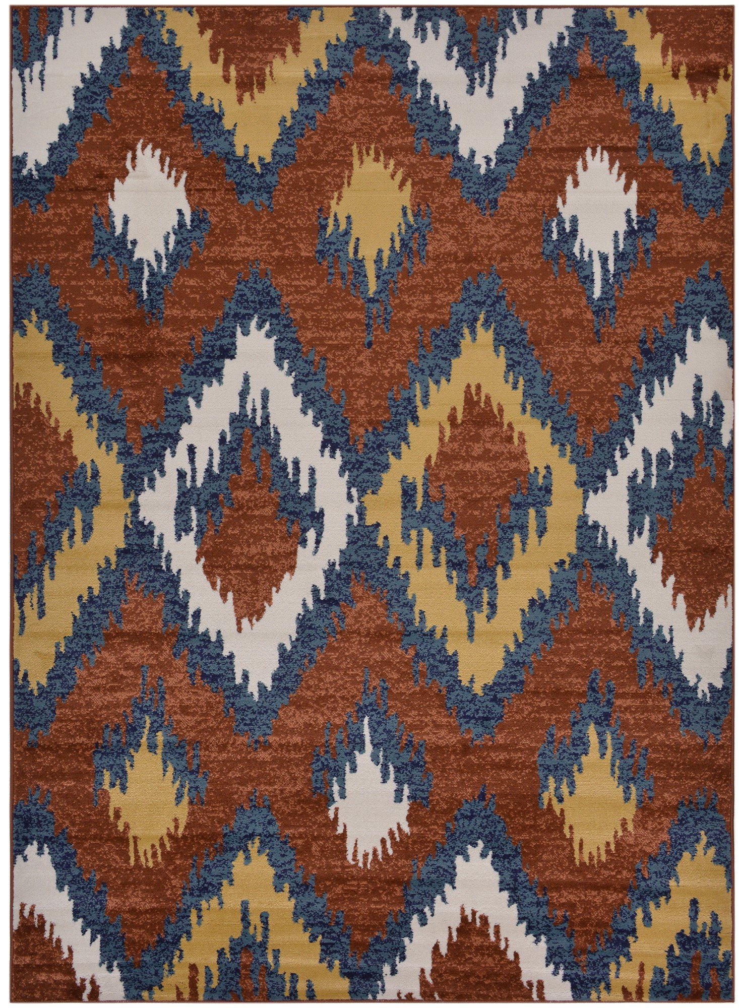 Trellis Wave Chevron Area Rug - Modern Lattice Zigzag Design in Brown & Navy - 8x10 Non-Slip Living Room Rug for Home Decor & High Traffic Areas