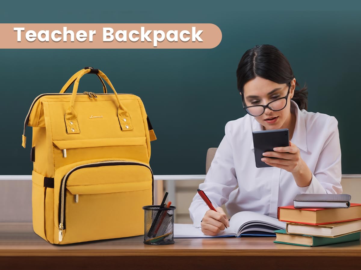 LOVEVOOK 15.6 Inch Anti-Theft Waterproof Laptop Backpack for Women - College, Travel & Work Backpack for Students, Teachers & Nurses - Perfect Gift for Women (Yellow) - Ideal for School, Commuting & Business Trips