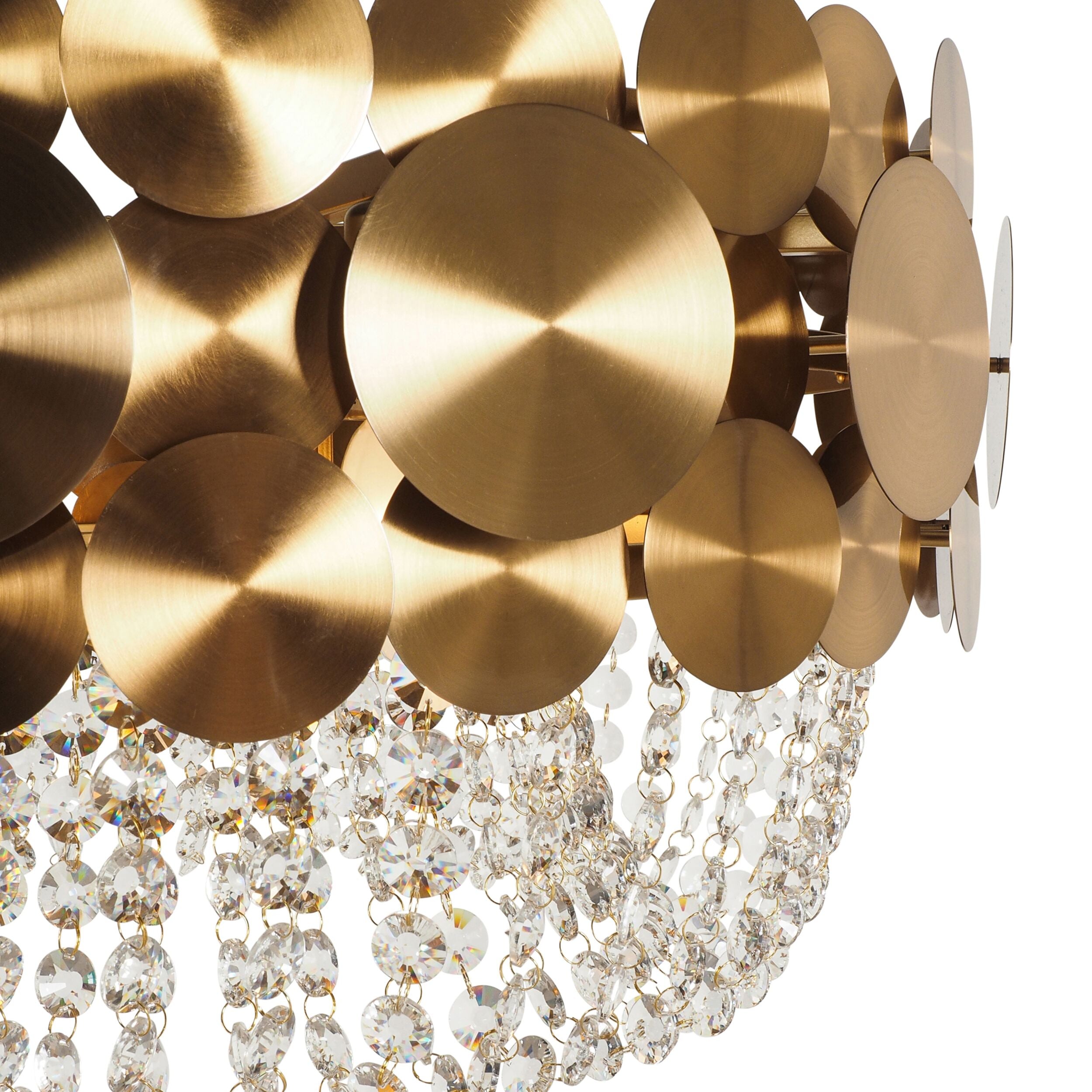 Elegant Ambrosia Satin Brass 6-Light Crystal Glass Chandelier - Modern Dining Room Lighting Fixture for Home Decor