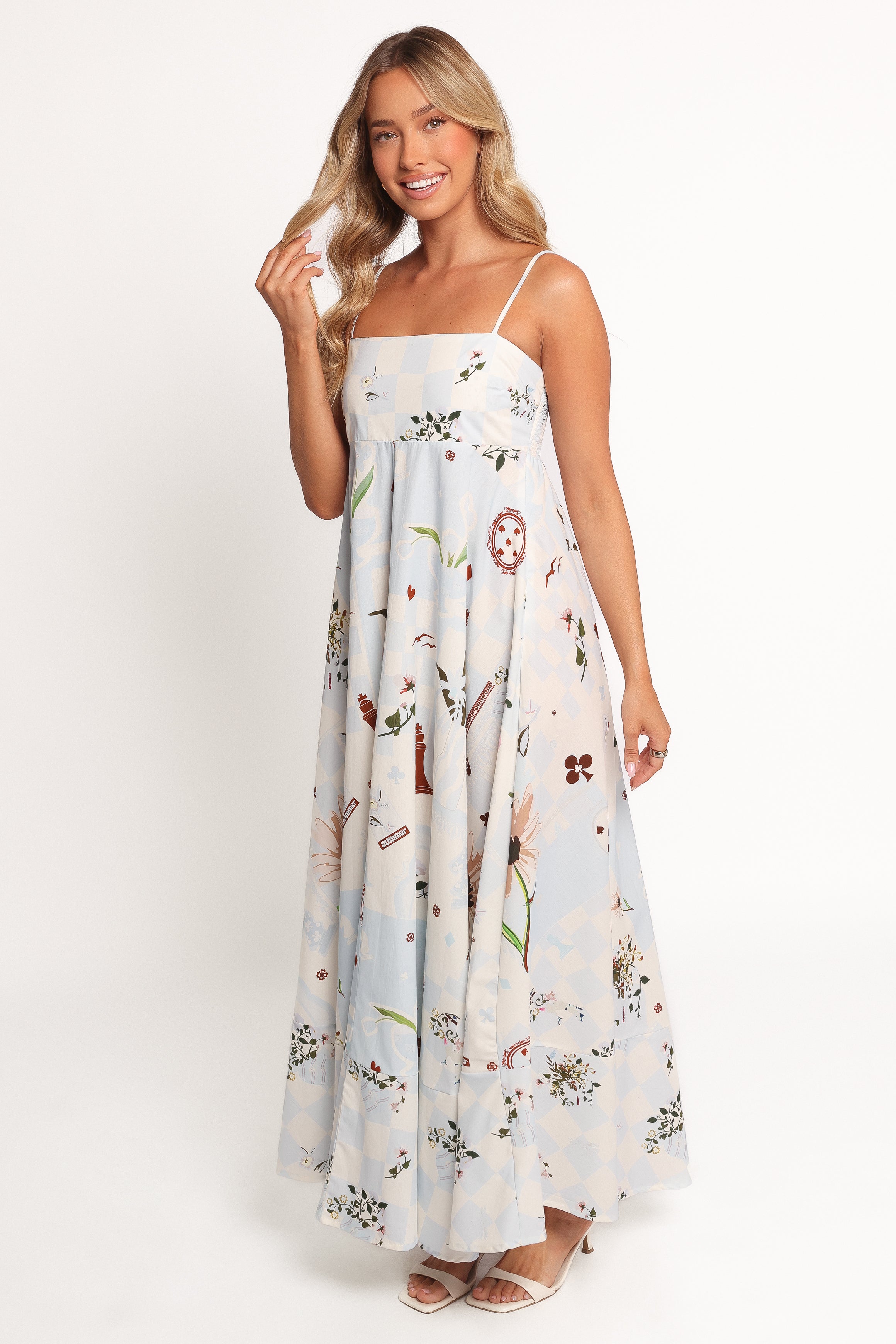 Emmeline Women's Maxi Dress - Blue Floral Print Long Summer Dress for Beach, Vacation & Casual Wear