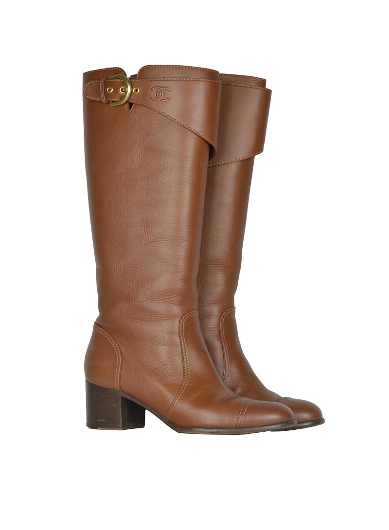 Chanel Cognac Leather Boots Size 36 - Luxury Women's Fashion Boots for Fall & Winter Outfits