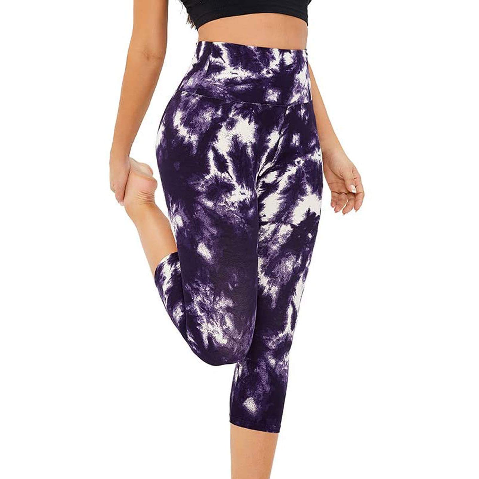 Women's High Waist Yoga Pants - Stretchy Capri Workout Leggings with Tummy Control - Tie Dye Gym Running Sports Pants for Women - Perfect for Yoga, Fitness & Casual Wear