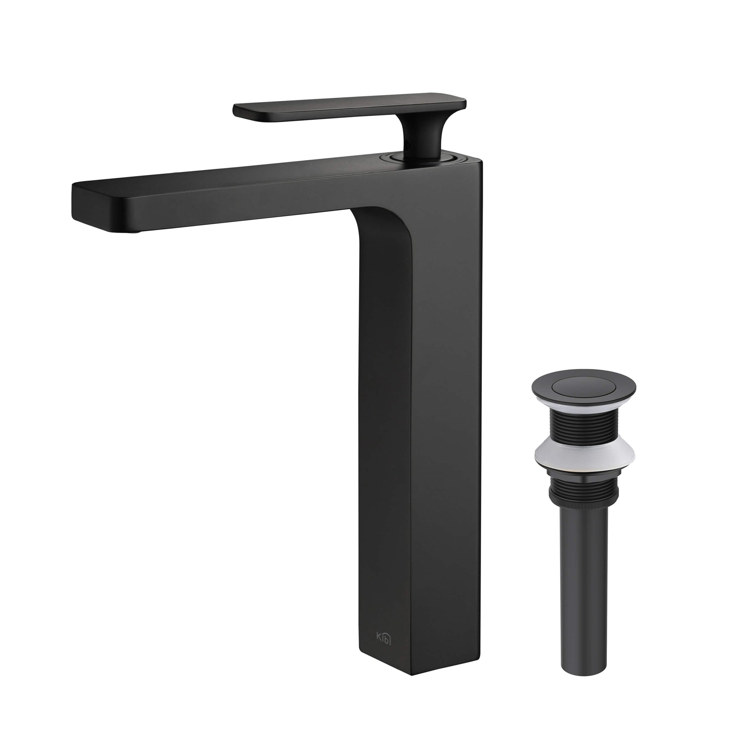 KIBI KBF1007 Infinity Single Handle Bathroom Vanity Sink Faucet - Solid Brass Lavatory Faucet with Water Supply Hose - Durable Corrosion-Resistant Matte Black Finish - Includes Pop-Up Drain - Perfect for Modern Bathroom Renovation and Home Upgrade
