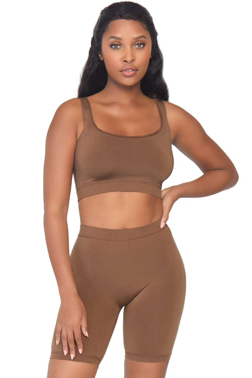Women's Naked Crop Tank & Bike Shorts Set - Seamless Workout Outfit for Yoga, Running, Gym & Casual Wear
