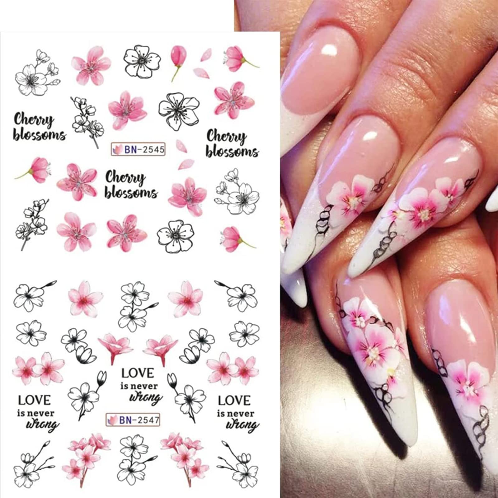 12 Sheets Spring Floral Nail Art Stickers - Pink Peach Blossom & Cherry Blossom Water Transfer Nail Decals for Women | DIY Nail Decorations for Parties, Weddings & Everyday Manicures
