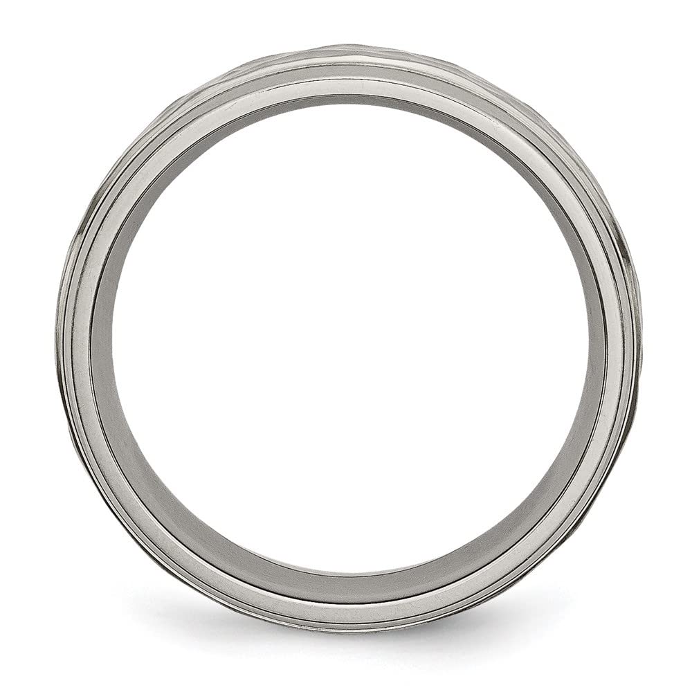 Titanium 7mm Grooved Edge Hammered Polished Wedding Band Ring for Men - Durable Comfort Fit Jewelry for Engagement, Anniversary & Everyday Wear