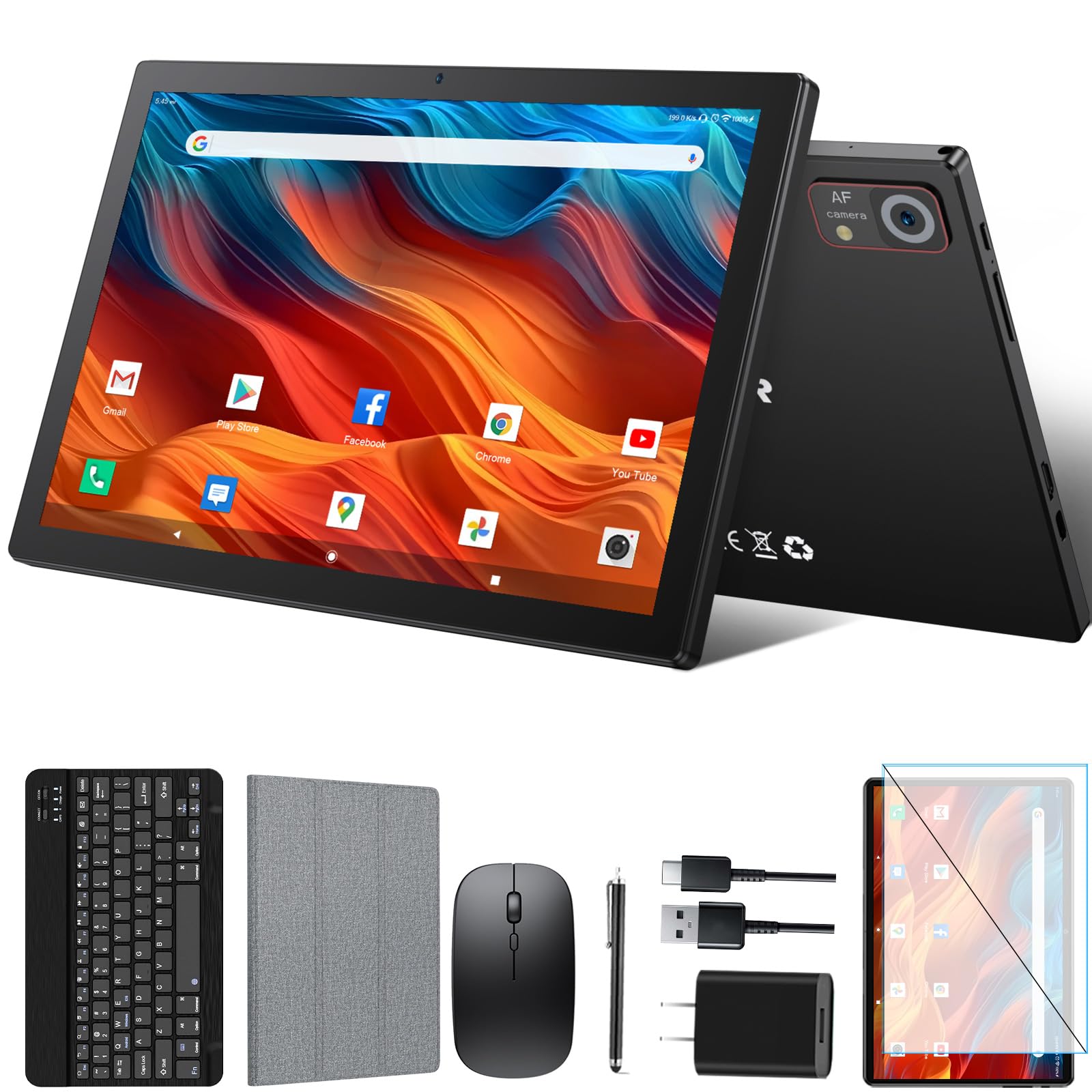 **10.1 Inch Android 14 Tablet - 128GB Storage, 8GB RAM, Octa-Core Processor, 5G WiFi, 7000mAh Battery - 13MP+8MP Camera, BT 5.0, GPS, GMS Certified - Includes Keyboard, Mouse & Case - Perfect for Work, Study & Entertainment**