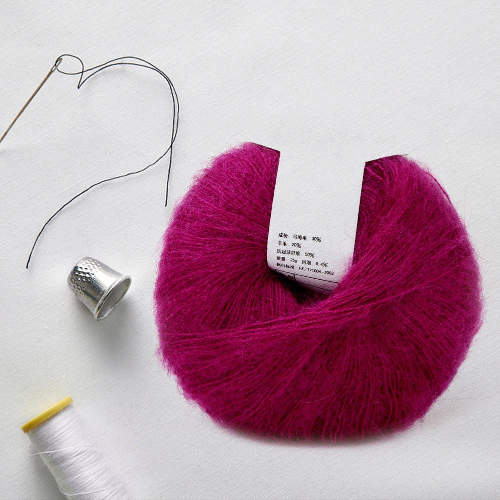 Premium Soft Mohair Angora Wool Yarn for Knitting & Crochet - Dark Red | DIY Handmade Scarves, Sweaters & Baby Blankets | Luxurious Crafting Material for Cozy Winter Projects