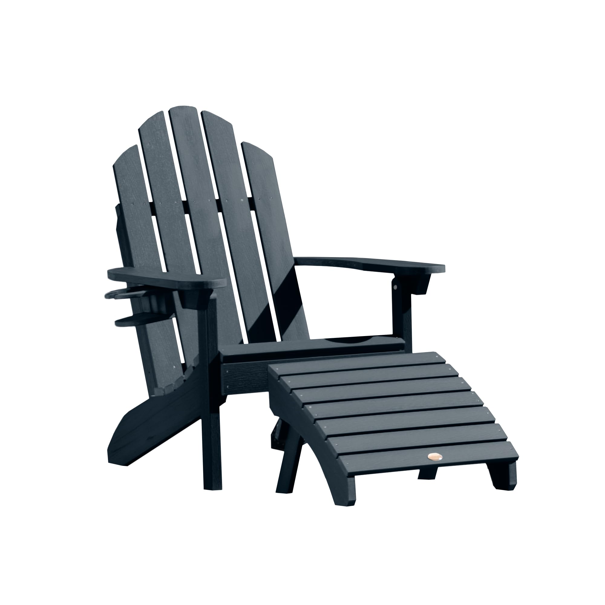 Classic Wesport Adirondack Chair with Ottoman and Cup Holder - Federal Blue - Outdoor Patio Furniture for Garden, Deck, Poolside Relaxation