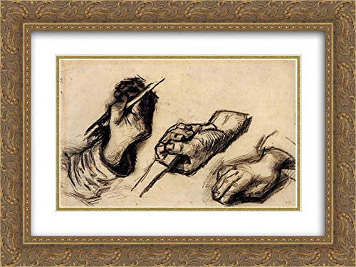 Vincent van Gogh Museum Art Print - 24x18 Gold Ornate Framed Painting with Double Matting | Three Hands, Two With Knives | Wall Decor for Living Room, Office & Gallery Display