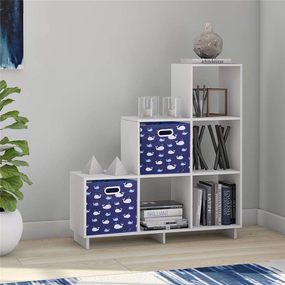 Whale Collapsible Fabric Storage Bins - Set of 3, Blue Foldable Cube Organizers 10.5x10.5x11 Inches for Closet, Shelves, Drawers & Home Organization - Perfect for Bedroom, Nursery & Office Storage Solutions