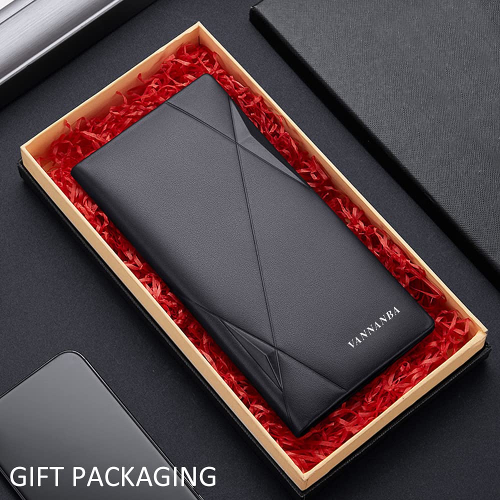 VANNANBA Slim RFID Blocking Leather Wallet for Men - Thin Bifold Credit Card Holder with ID Window & Gift Box (Black) | Perfect for Travel, Business & Everyday Use
