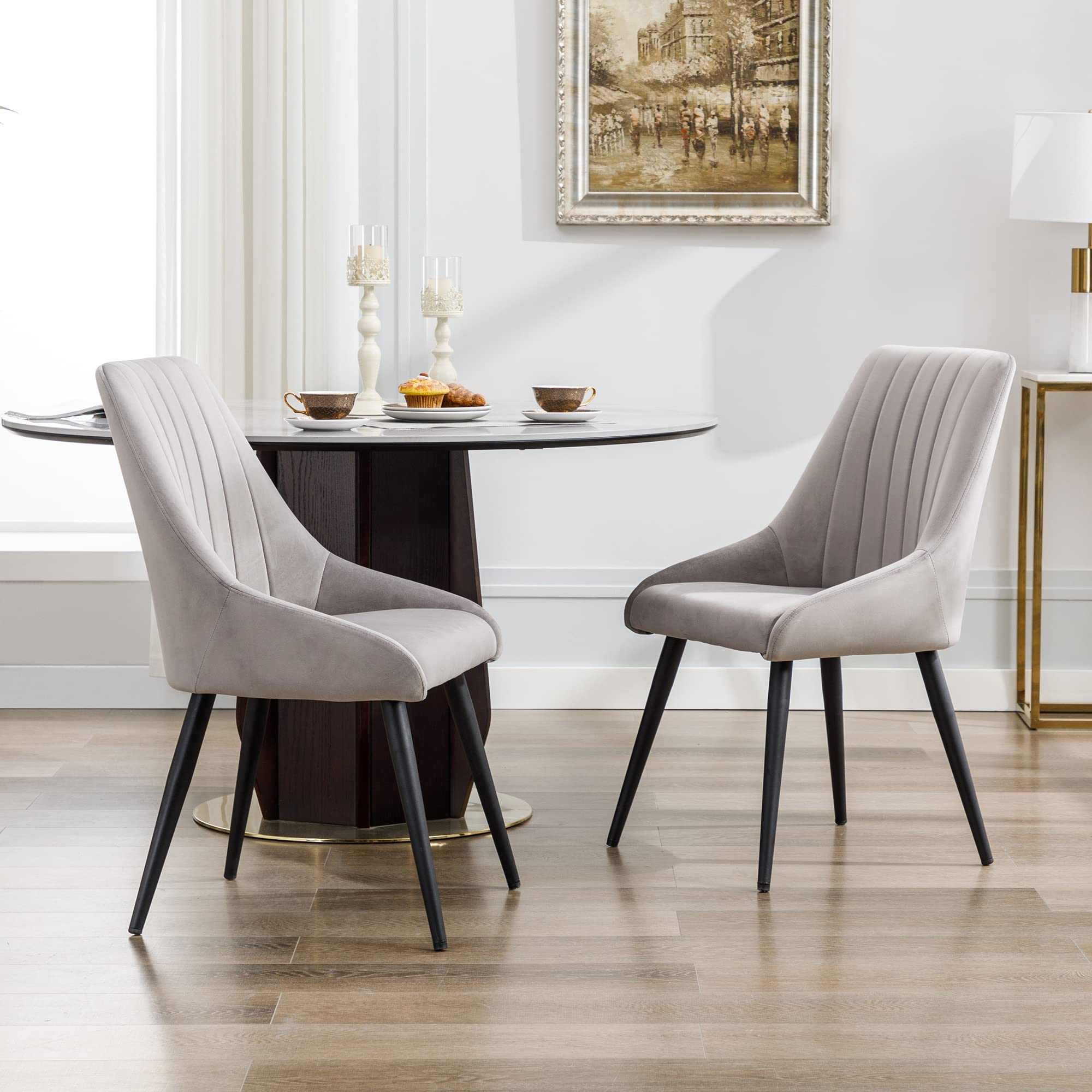 DUHOME Mid Century Modern Dining Chairs Set of 2 - Upholstered Tufted Armless Accent Chairs with High Back for Dining Room, Living Room, Bedroom & Coffee Shop - Grey Home Decor (Perfect for Small Spaces & Entertaining Guests)