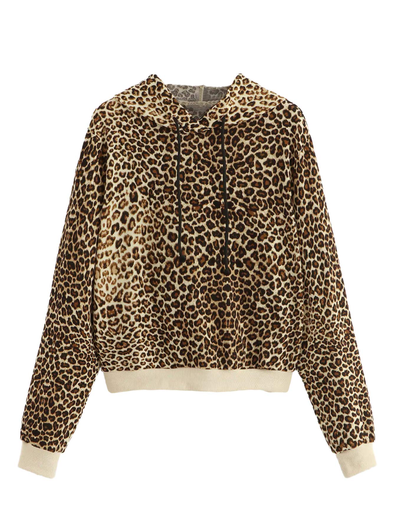 SweatyRocks Women's Casual Leopard Print Hoodie - Lightweight Long Sleeve Pullover Sweatshirt with Drawstring for Everyday Wear | Gym, Running, Street Fashion