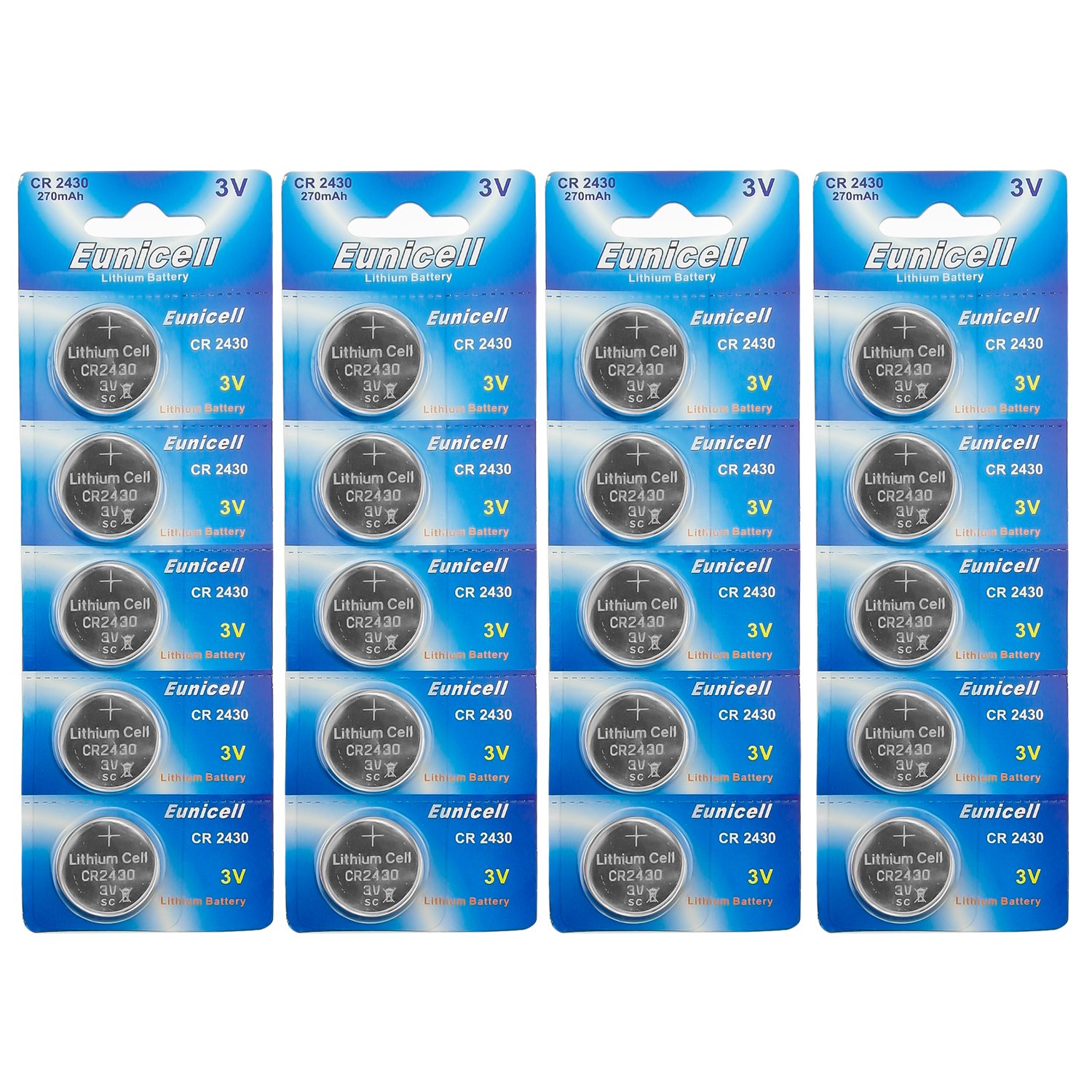 Eunicell CR2430 5011LC 3V Lithium Coin Cell Batteries (20-Pack) - Long-Lasting Power for Watches, Calculators, Key Fobs & Medical Devices