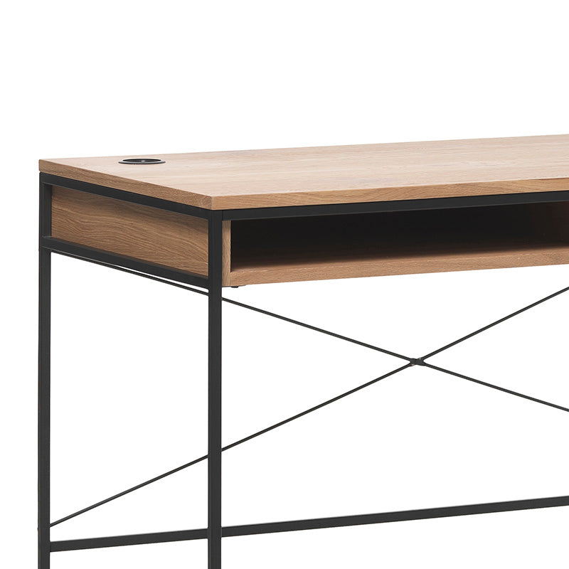 RIVOLI 47 Inch Study Desk - Natural Oak & Black Finish, Modern Writing Desk for Home Office, Dorm Room, or Small Spaces