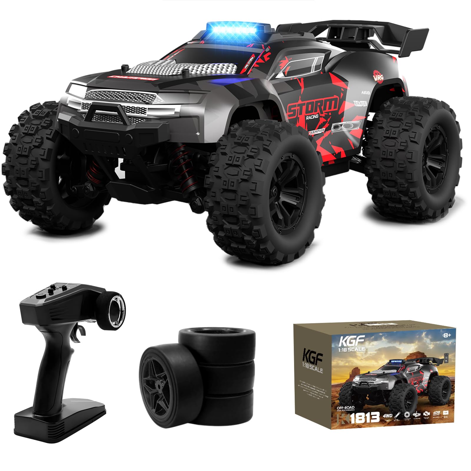 1:18 Scale All Terrain RC Cars - 40km/h High Speed Remote Control Vehicle, 2.4Ghz 4WD Off Road Monster Truck with 2 Rechargeable Batteries | Electric RC Car Toys for Kids & Adults | Perfect for Outdoor Racing, Backyard Play and Gift Giving