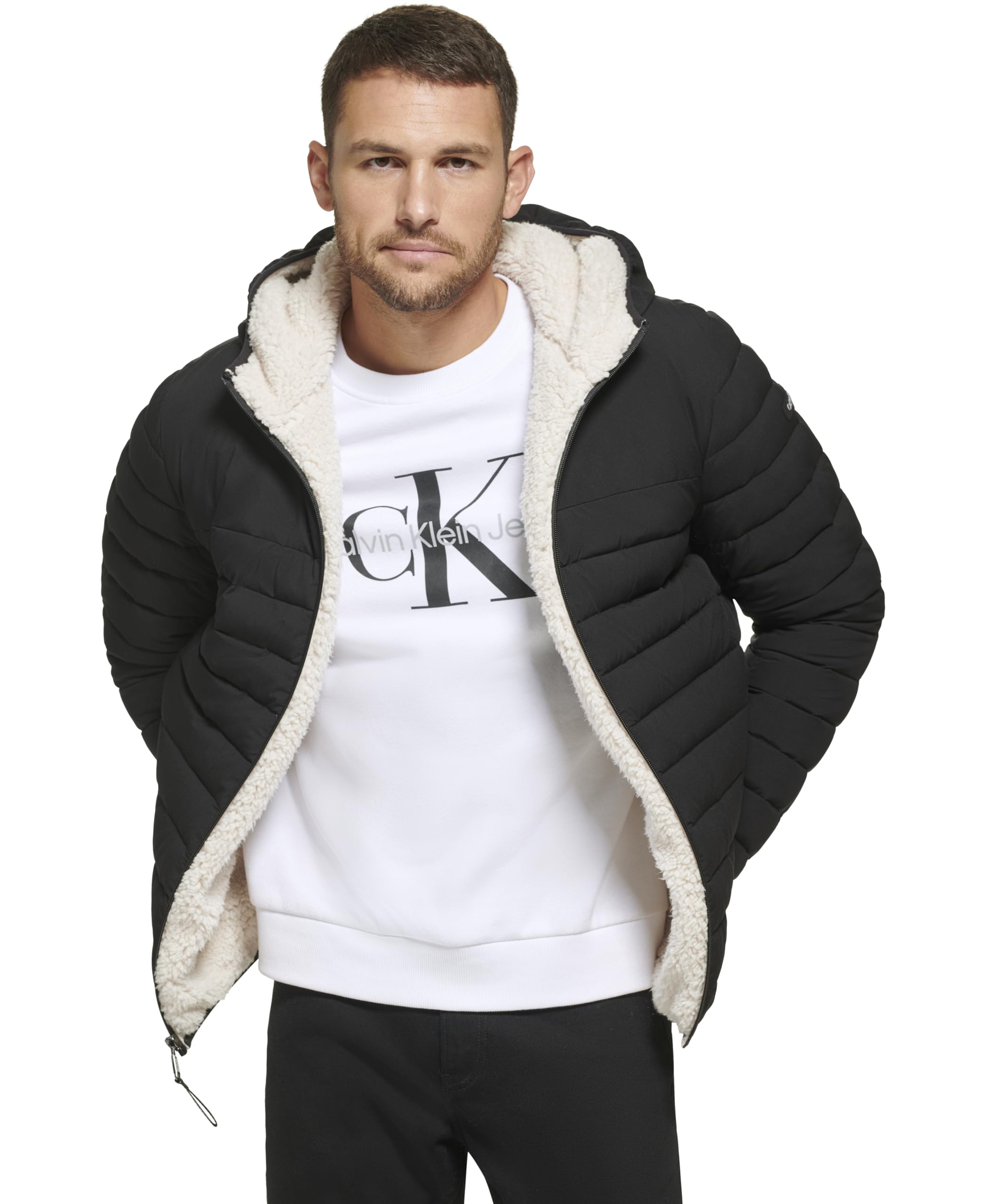 Calvin Klein Men's Mid-Weight Sherpa Lined Puffer Jacket - Warm Winter Coat for Outdoor Activities & Casual Wear