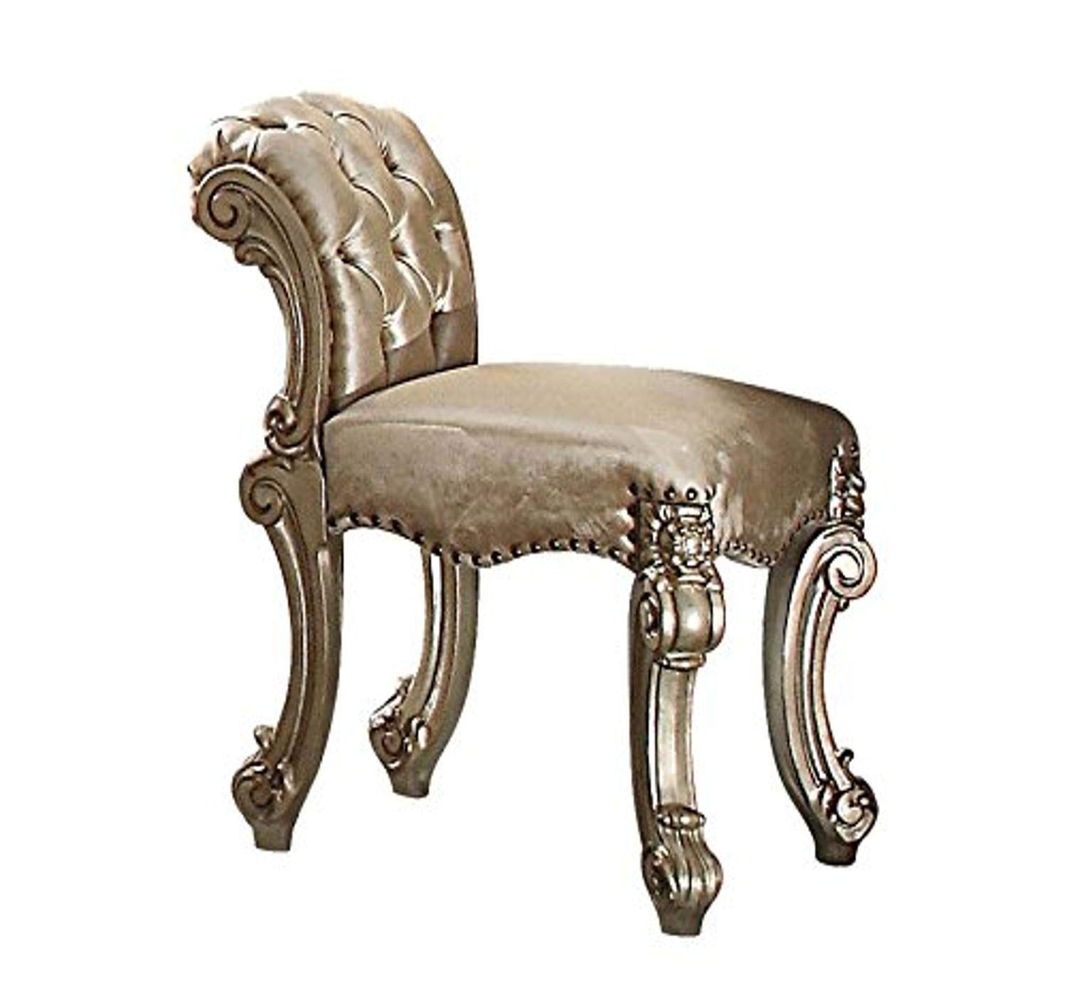 ACME Vendome Vanity Stool with Gold Patina & Bone Fabric Upholstery - Elegant Dressing Table Stool for Bedroom, Boudoir & Makeup Area - Model 23008