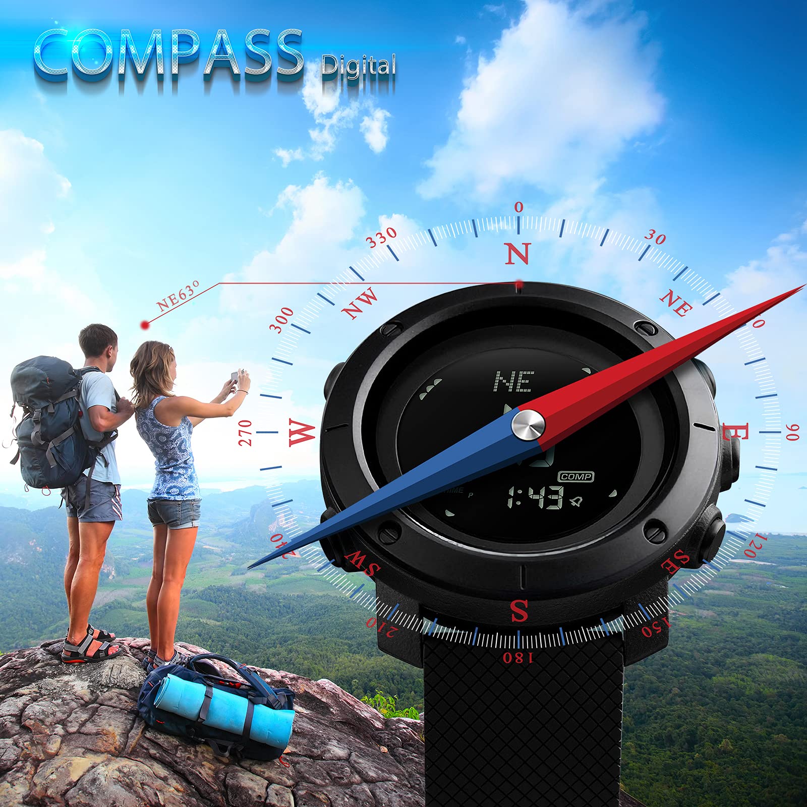 Military Tactical Watch with Compass, Altimeter, Barometer, Pedometer & Thermometer - Rugged Outdoor Sports Watch for Men - Perfect for Hiking, Camping, Hunting & Survival Adventures