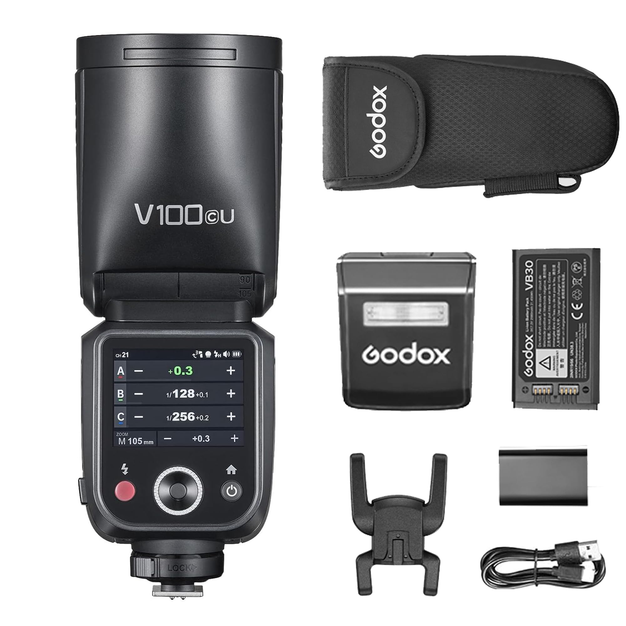 Godox V100-C Round Head Flash Speedlite for Canon Cameras - TTL Touch Screen 2.4G Wireless X System (Upgraded from V1) - Perfect for Portrait, Wedding & Studio Photography