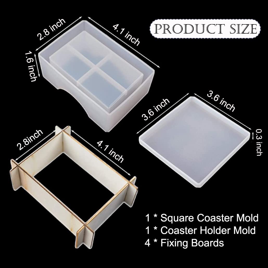 2Pcs Square Resin Coaster Molds with Holder & 4Pcs Fixed Plates - DIY Epoxy Cup Mat Silicone Molds for Crafting, Resin Art, Home Decor - Perfect for Coffee Tables, Dining Tables, and Gift Making
