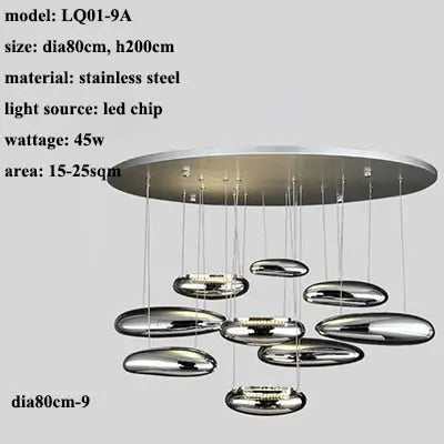 Modern Droplet Ceiling Light Fixture - 5/7/9 Head Adjustable Chandelier for Dining Room, Bedroom & Living Room Lighting - Energy Efficient LED Pendant Light for Home Decor