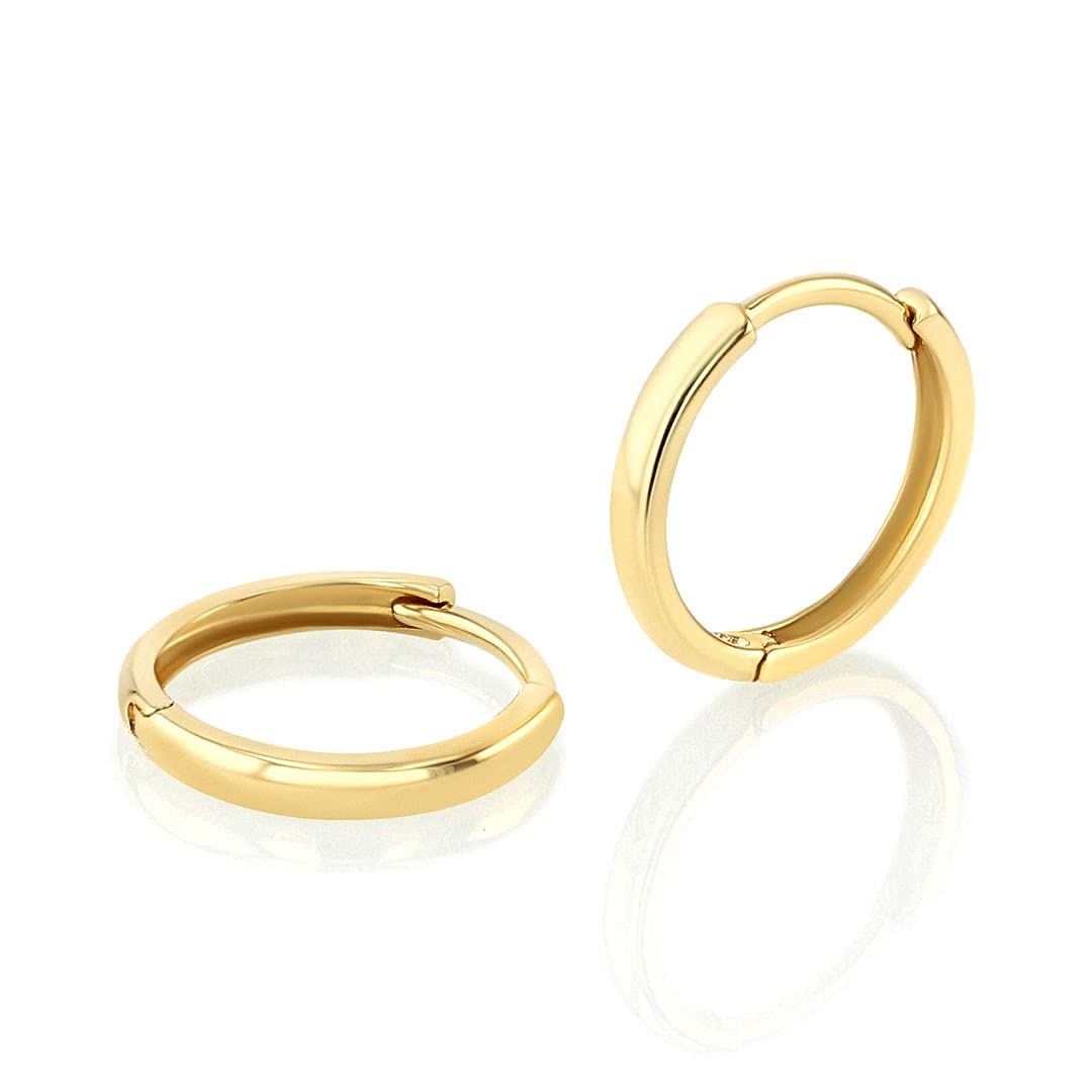 14K Solid Yellow Gold Hoop Earrings for Women - Hypoallergenic Small Huggie Hoops (10x10mm, 1mm Wide) - Perfect Everyday Jewelry Gift for Her - Ideal for Work, Date Night & Special Occasions