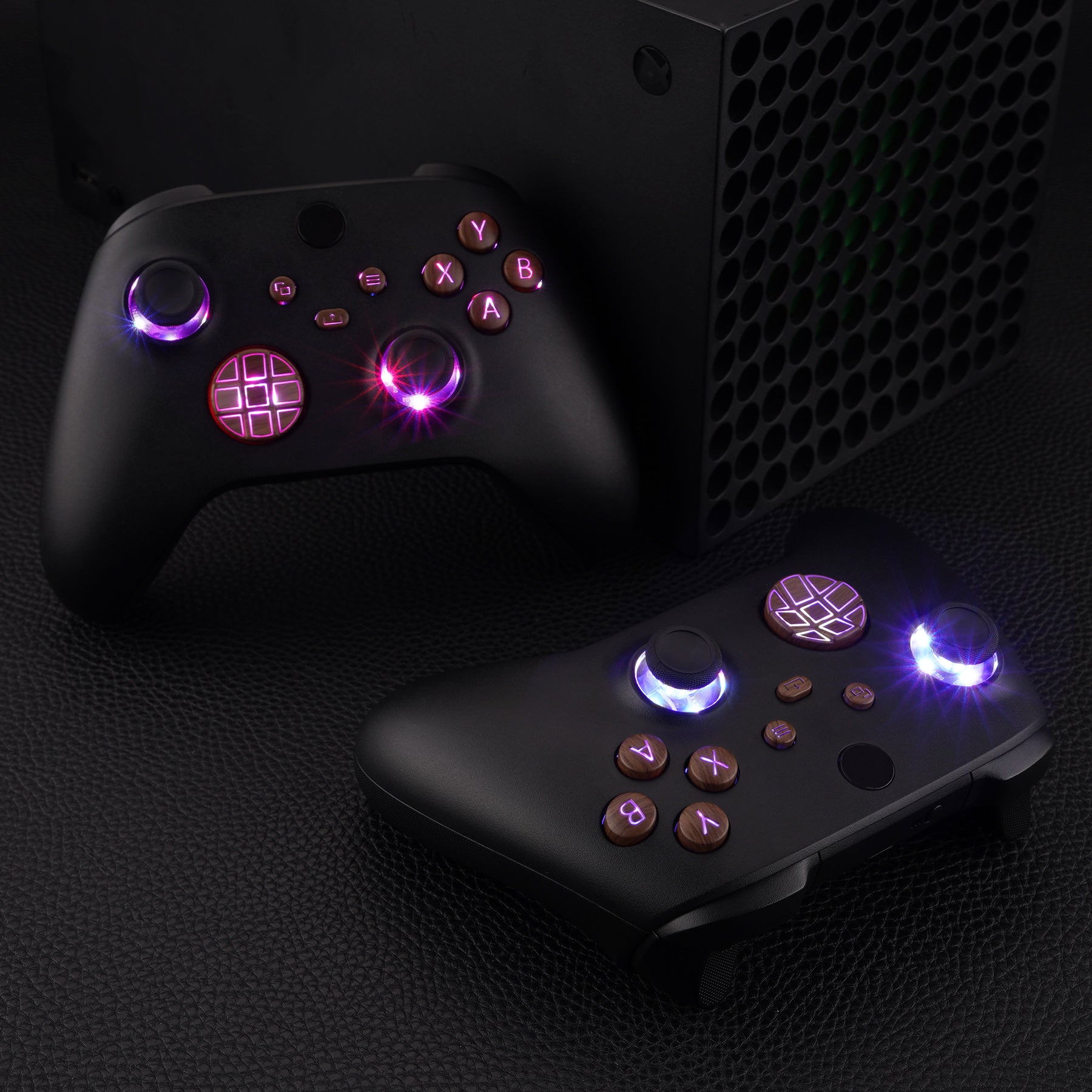 eXtremeRate Multi-Color LED Illuminated Buttons DTF Kit for Xbox Series X & S Controller - Wood Grain Design | Enhance Gaming Experience in Low Light