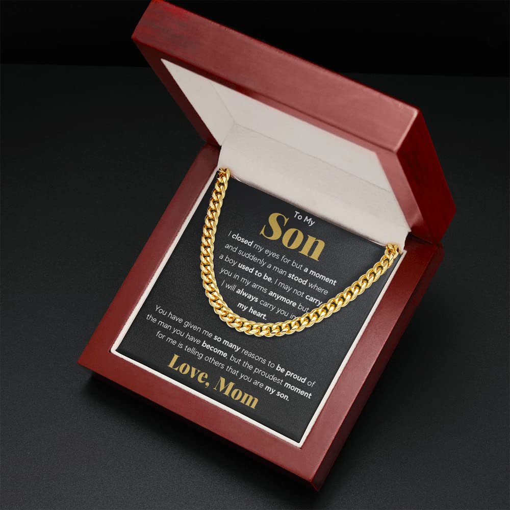 Mom & Son Necklace Gift - Cuban Link Chain for Birthday, Graduation, Christmas - Family Jewelry Present
