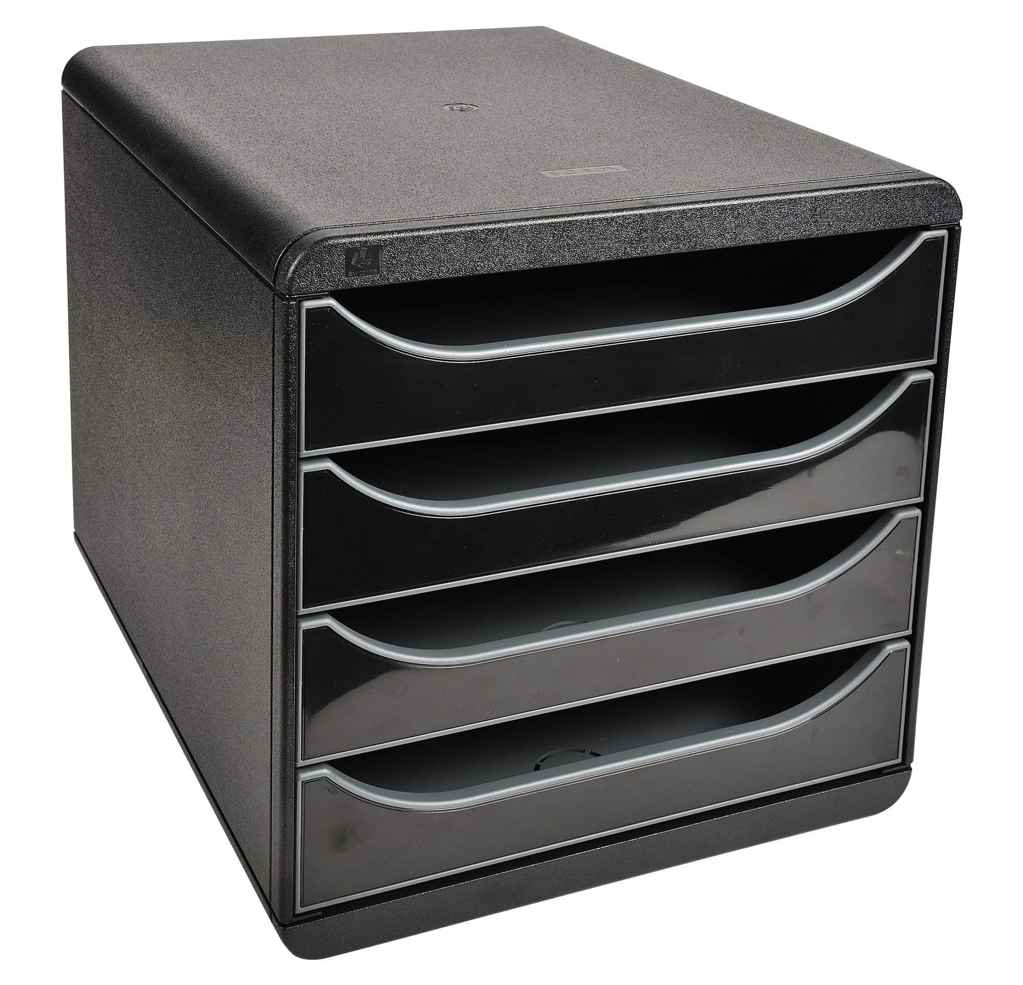 Exacompta 4-Drawer Big-Box Glossy File Cabinet - Black & Glossy Black for Office Organization & Document Storage