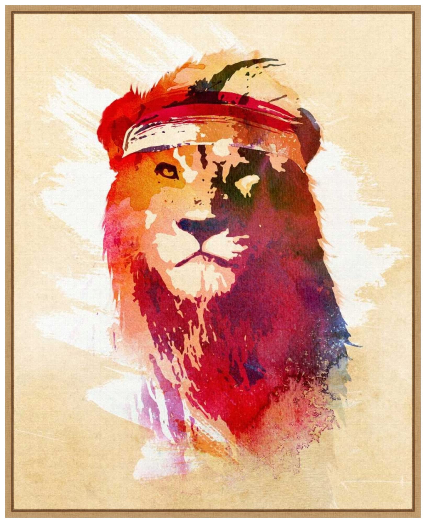 Robert Farkas Gym Lion Framed Canvas Wall Art - 23x28 Inches, Sylvie Maple Frame - Motivational Sports Decor for Home Gym, Office & Man Cave
