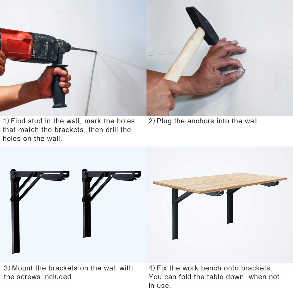 Wallmaster Heavy Duty Wall Mounted Folding Workbench - 32 x 18 Inch Fold Down Utility Table with Metal Shelf Bracket | Space-Saving Laundry Shelf, Garage Workbench & Wall Desk for Small Spaces