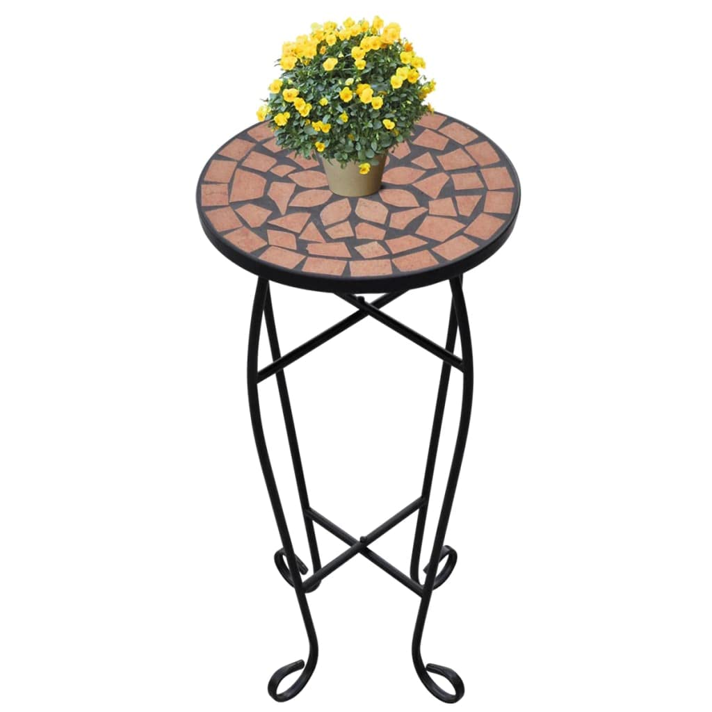 vidaXL Mosaic Side Table with Ceramic Top - Terracotta & Black Iron Plant Stand for Indoor/Outdoor Use | Perfect for Patio, Garden, or Living Room Decor