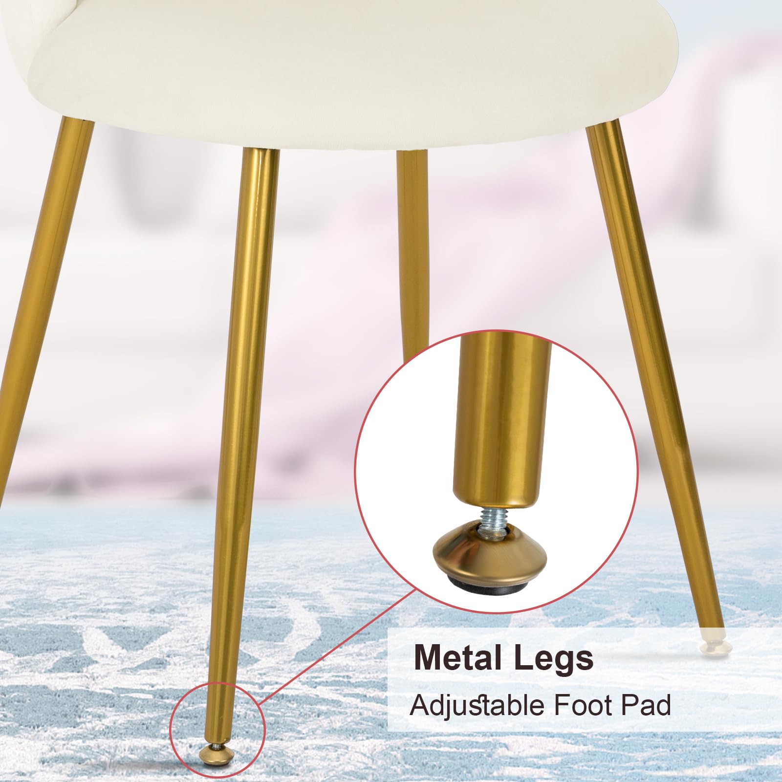 Midcentury Modern Velvet Vanity Chair with Gold Legs - Cream Makeup Chair with Back Support for Bedroom, Living Room & Dressing Room | Perfect for Glamorous Makeup Sessions & Elegant Home Decor