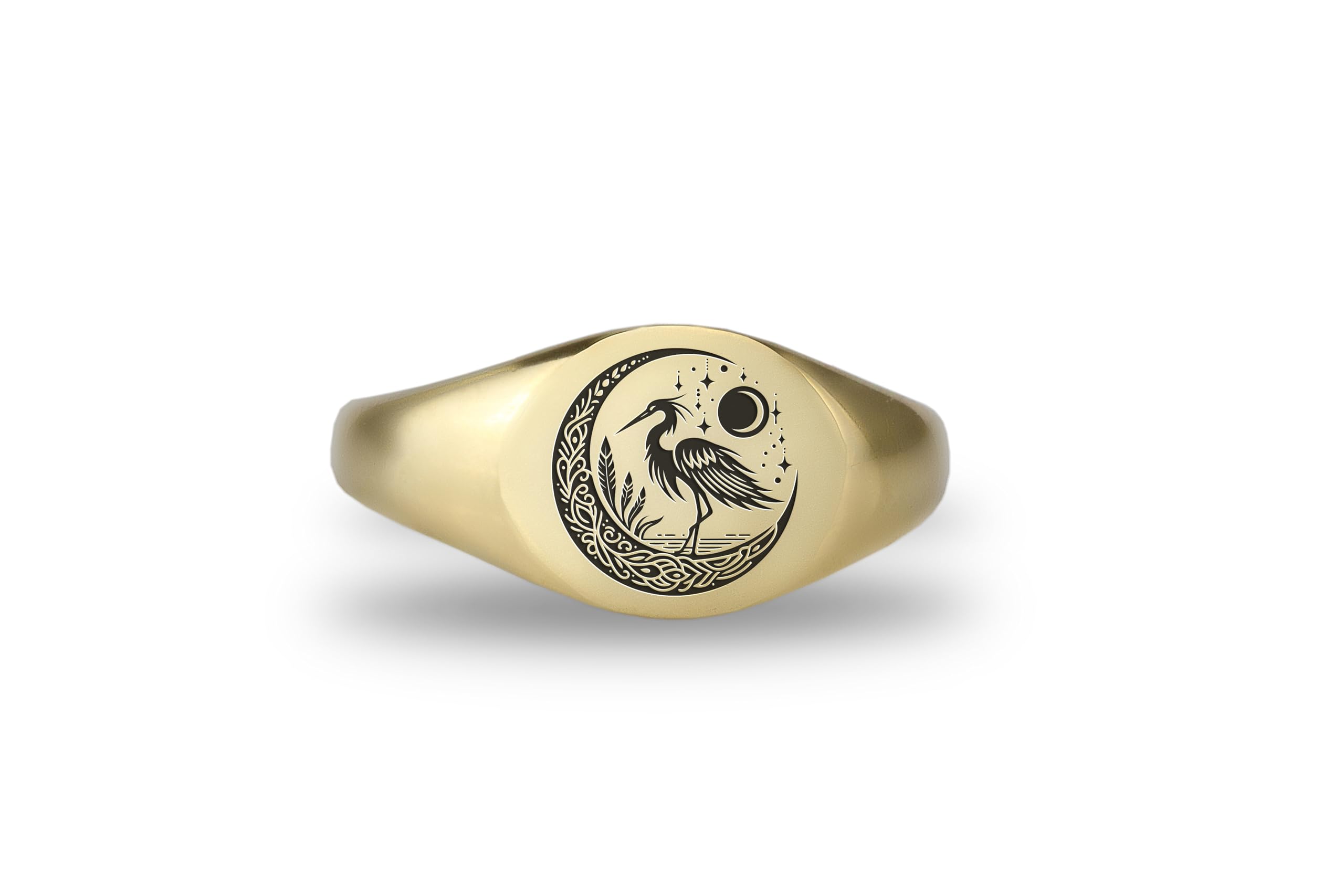 Custom Engraved Heron Signet Ring - Personalized Bird Jewelry for Men & Women - Unique Animal Ring Gift - Perfect for Weddings, Anniversaries & Special Occasions