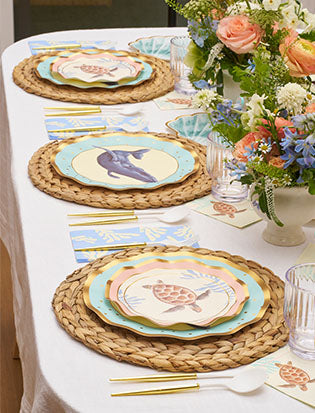 Pastel Sea Wavy Salad Plates Set of 8 - Colorful Melamine Dinnerware for Beach Party, Picnic, and Outdoor Dining