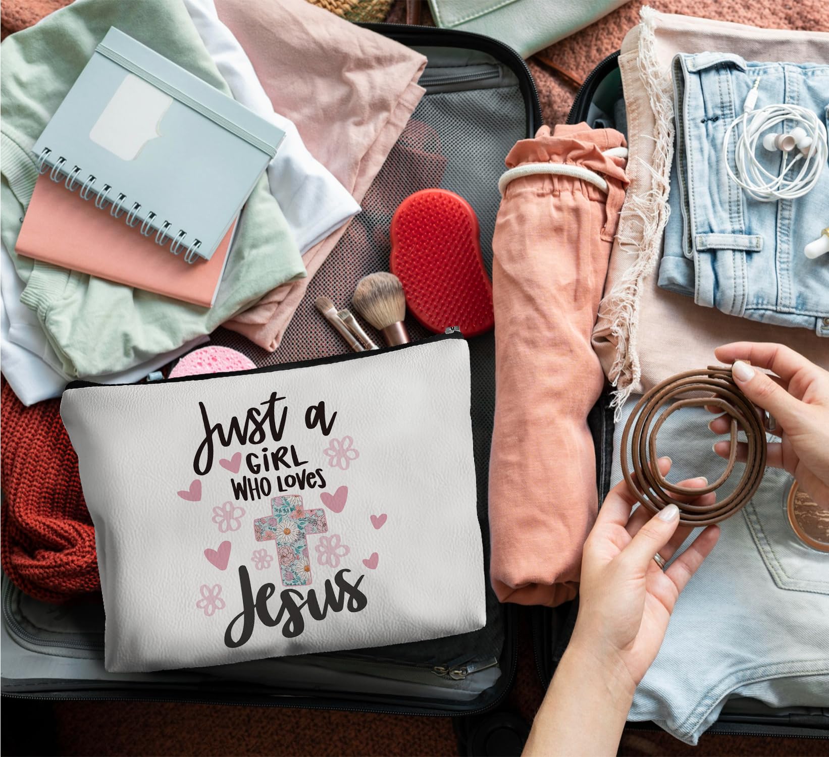 Christian Bible Verse Makeup Bag - Jesus Leather Zipper Pouch for Women | Perfect Gift & Cosmetic Organizer