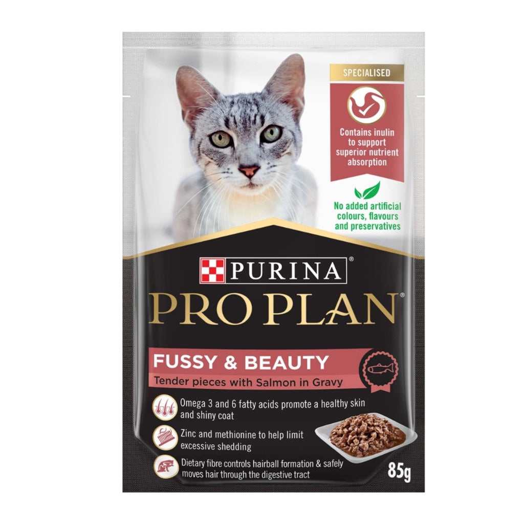 Purina PRO PLAN High Protein Wet Cat Food Pouches - Grain Free, 85g (3 oz) - Tuna & Salmon Recipe - Supports Immune Health & Digestion - Perfect for Adult Cats, Picky Eaters & Hydration Boost